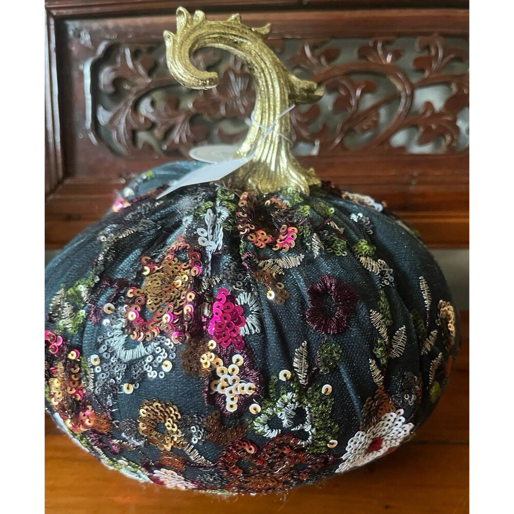 NWT Decorative Beaded Sequined Teal Pumpkin Halloween Fall Decor